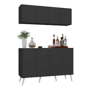 Kit Bar Armário Aéreo E Aparador 4 Portas Retrô Multimóveis Mp1086 Preto/branco Preto/branco