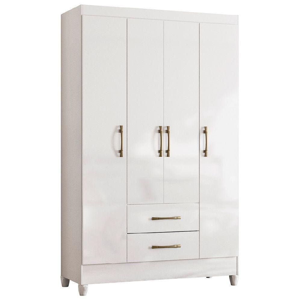 Guarda Roupas Solteiro Infantil 4 Portas 2 Gavetas Paraty Branco Moval Branco