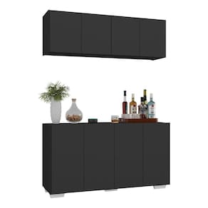 Kit Bar Armário Aéreo E Aparador 4 Portas Multimóveis Mp1087 Preto/branco Preto/branco
