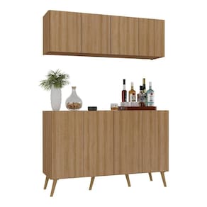 Kit Bar Armário Aéreo E Aparador 4 Portas Retrô Multimóveis Mp1086 Rustic/natural Rustic/natural