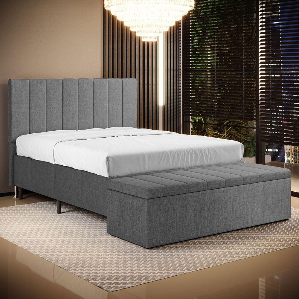 Cabeceira Nashira e Calçadeira Navi 140 para Cama de Casal N-041 Linho Cinza Escuro Aradecor