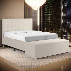 Cabeceira Nashira e Calçadeira Navi 195 para Cama King N-036 Bouclê Bege Aradecor
