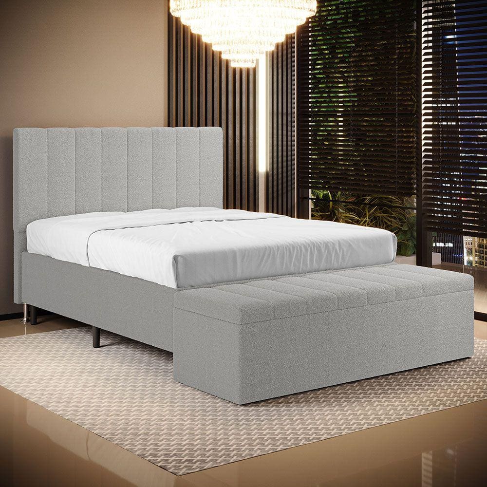 Cabeceira Nashira e Calçadeira Navi 140 para Cama de Casal N-038 Bouclê Cinza Aradecor
