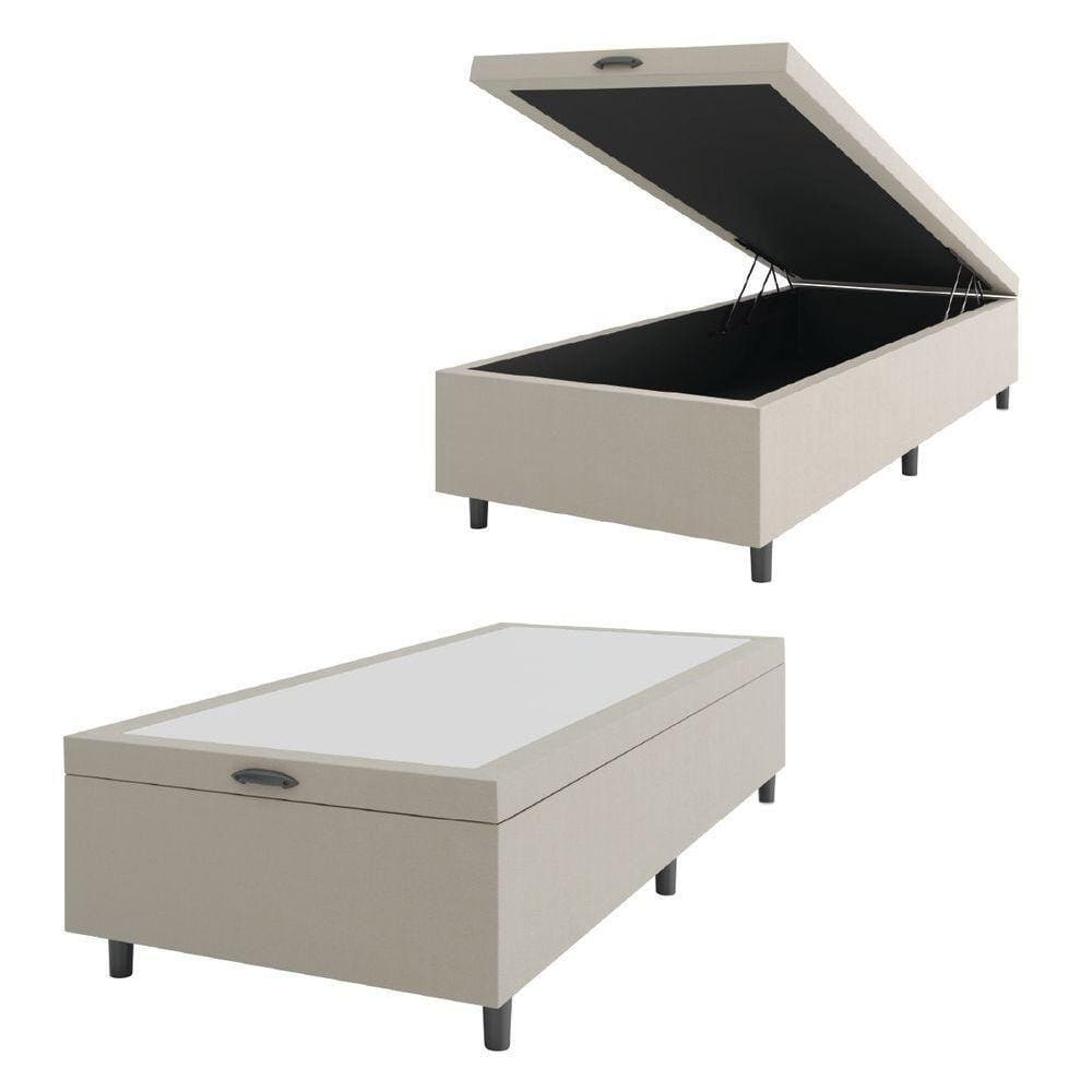 Base Cama Box Baú Solteiro 79x198x41cm Bege Suede Veludo Prince Bege