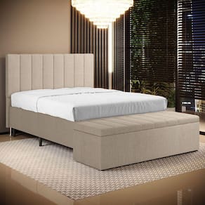 Cabeceira Nashira e Calçadeira Navi 140 para Cama de Casal N-039 Linho Bege Aradecor