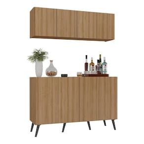 Kit Bar Armário Aéreo E Aparador 4 Portas Retrô Multimóveis Mp1086 Rustic/preto Rustic/preto