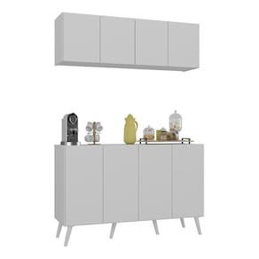 Conjunto Cantinho Do Café Retrô Armário E Aparador 4 Portas Multimóveis Mp1084 Branco Branco