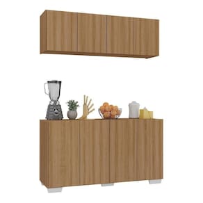Kit Armário De Cozinha Aéreo E Balcão 4 Portas Multimóveis Mp2171 Rustic/branco Rustic/branco