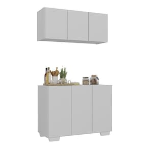 Kit Armário De Cozinha Aéreo E Balcão 3 Portas Multimóveis Mp2169 Branco Branco