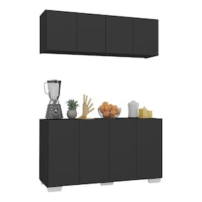 Kit Armário De Cozinha Aéreo E Balcão 4 Portas Multimóveis Mp2171 Preto/branco Preto/branco