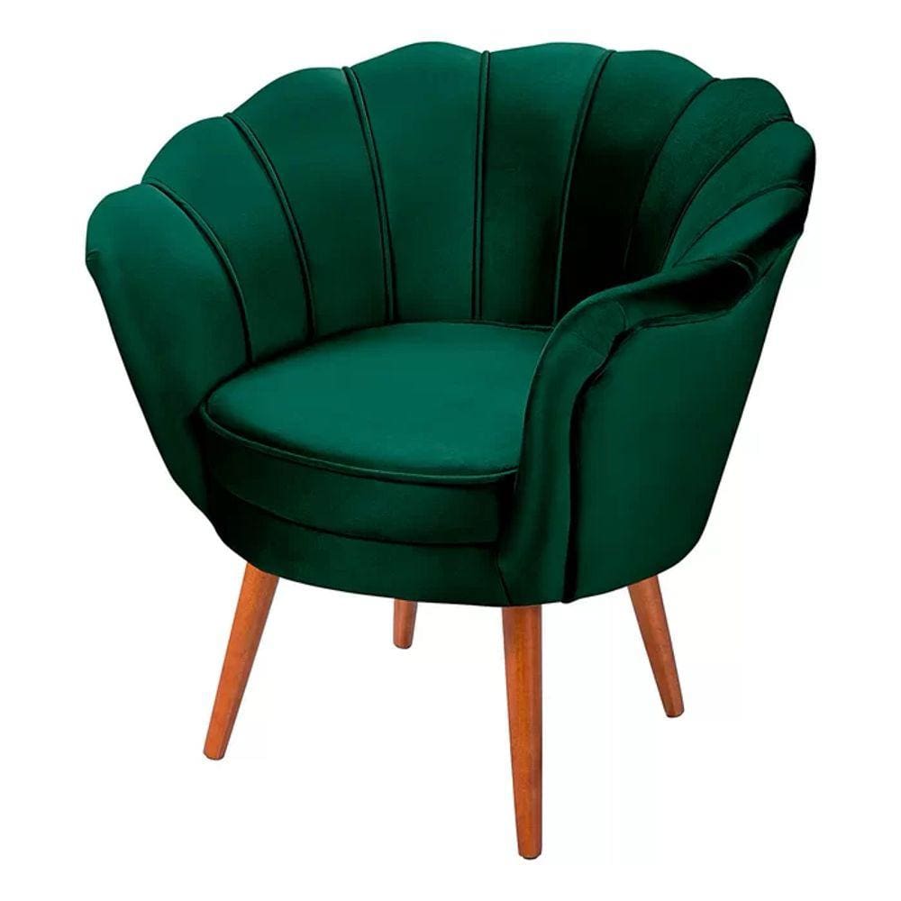 Poltrona Pétala Decorativa Verde Militar Pés Palito Em Madeira Maciça