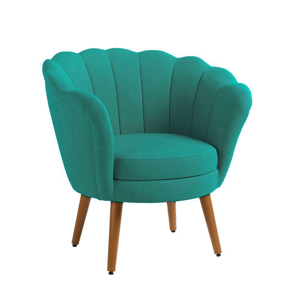 Poltrona Decorativa Pétala Pés Palito Sued Azul Turquesa