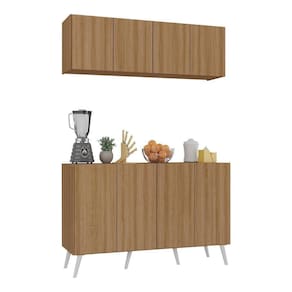 Kit Armário De Cozinha Aéreo E Balcão 4 Portas Retrô Multimóveis Mp2170 Rustic/branco Rustic/branco