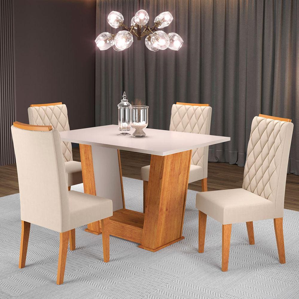 Mesa de Jantar 4 Lugares Squash Marrom/Blonde/Nude - Viero Móveis