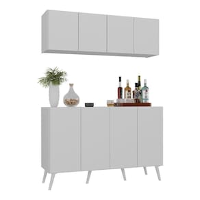 Kit Bar Armário Aéreo E Aparador 4 Portas Retrô Multimóveis Mp1086 Branco Branco