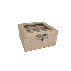 Caixa em Pinus c/9 espaços, vidro e fecho 15x15- Jeito Próprio Artesanato