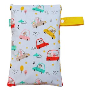 Saco Impermeável Organizador Fralda Roupa Suja Limpa - Animais No Carro Amarelo
