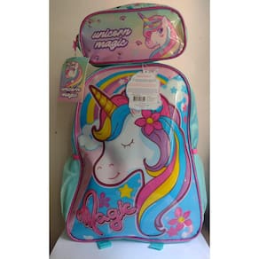 Kit escolar infantil unicórnio Mochila+ estojo