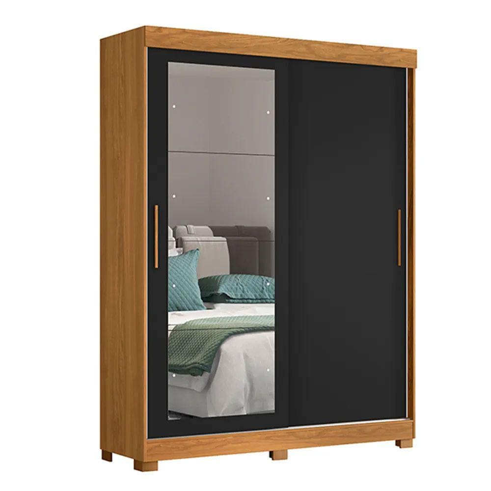 Guarda Roupa Spin com 2 Portas e 2 Gavetas com Espelho em Preto com Carvalho Speciale Home