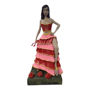 Escultura Pomba Gira Menina Rosa e Vermelha Com 24 cm Resina