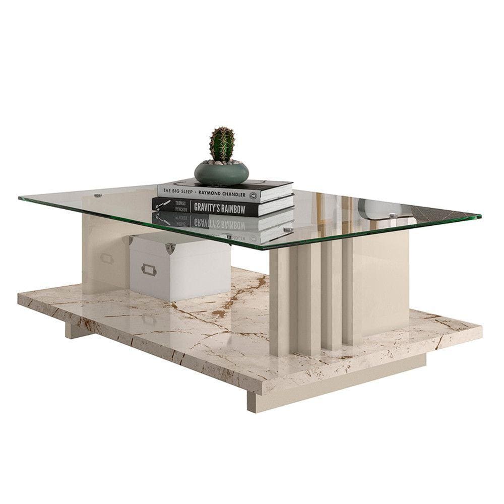 Mesa de Centro para Sala Frizz C/ Tampo de Vidro