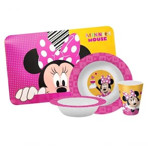 Kit Refeição Infantil Minnie 4 Peças Melamina Prato, Tigela, Copo E Lugar Americano - Tuut