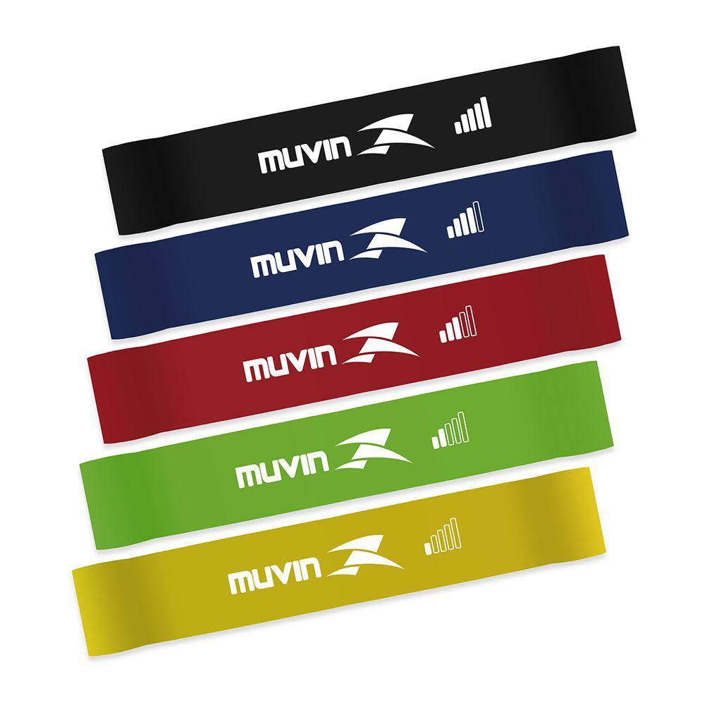 Kit Mini Band Muvin – Faixas Elásticas Circulares 5 Tensões – Diferentes Intensidades de Resistência