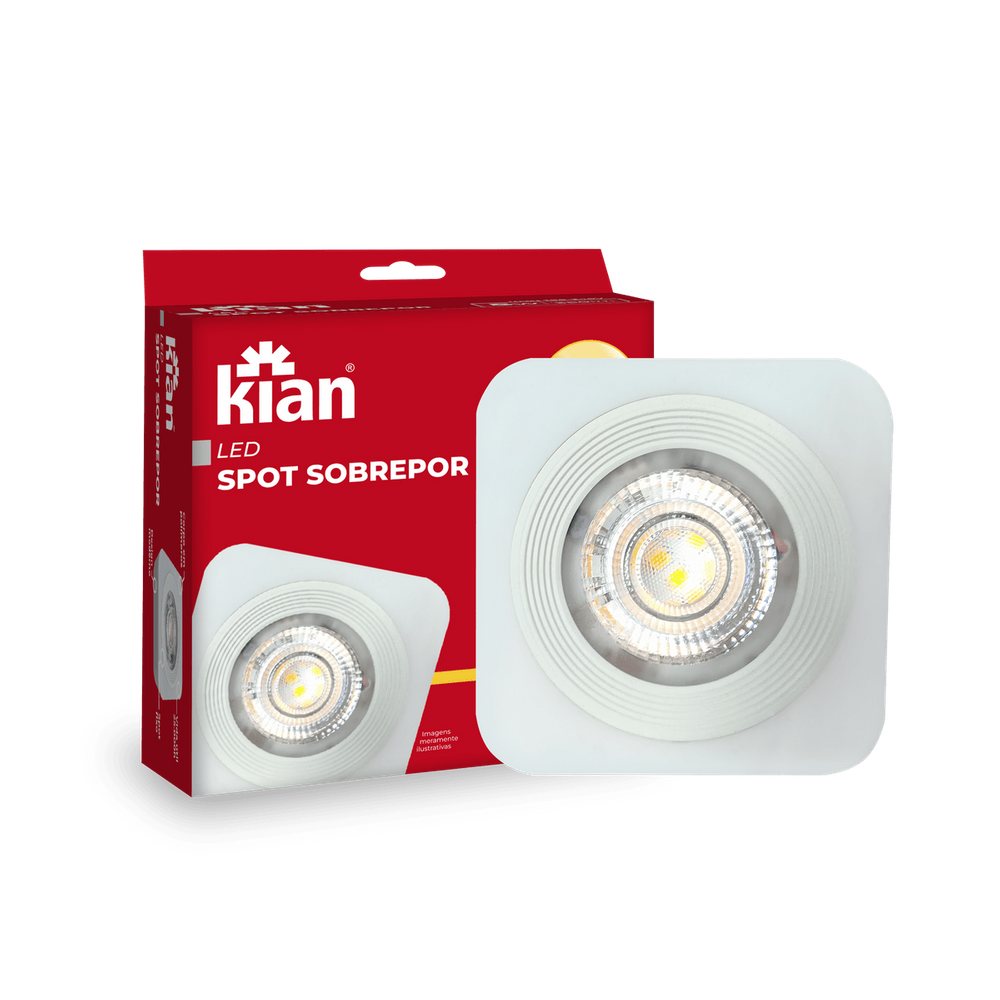 Spot LED Sobrepor Quadrado Branco 5W 6000K Branco Frio Bivolt Kian