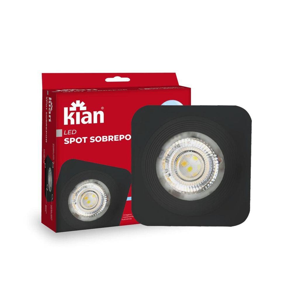 Spot Led Sobrepor Quadrado Preto 5W 6000K Branco Frio Kian