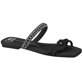 Rasteira Moleca Flat Nó Tira Strass Feminino - Preto