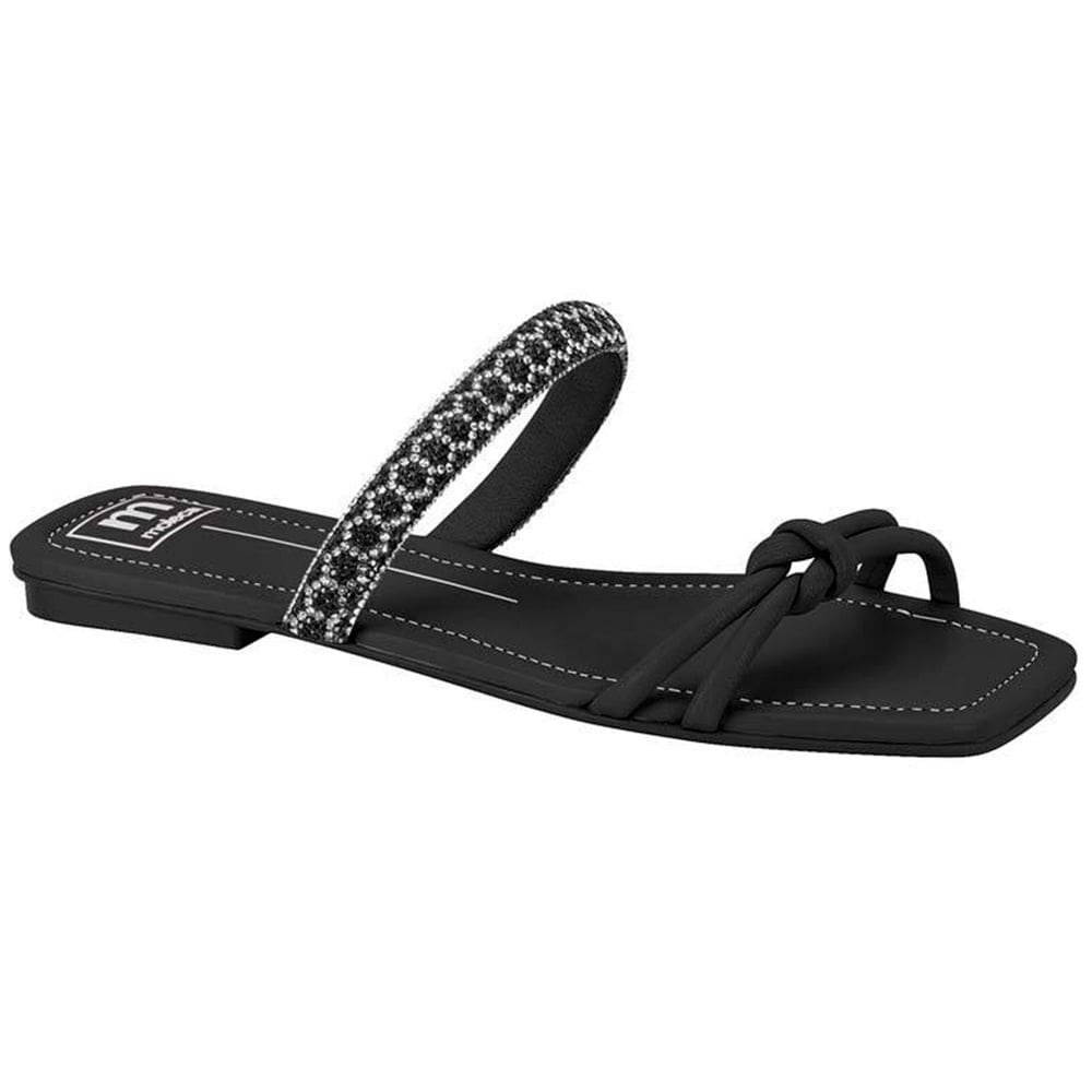 Rasteira Moleca Flat Nó Tira Strass Feminino - Preto