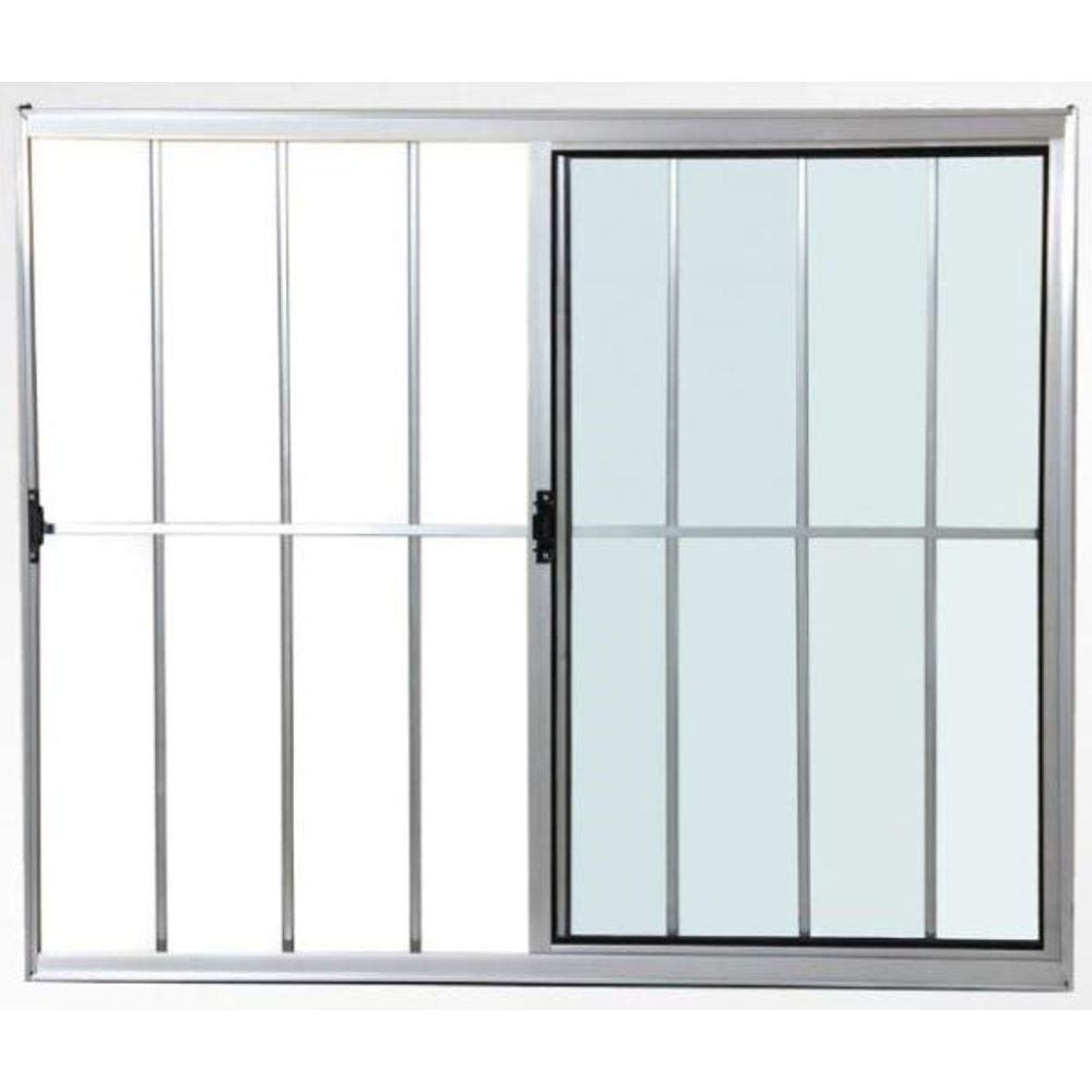 Janela 2 folhas 1,20x1,50 com grade no alumínio brilhante