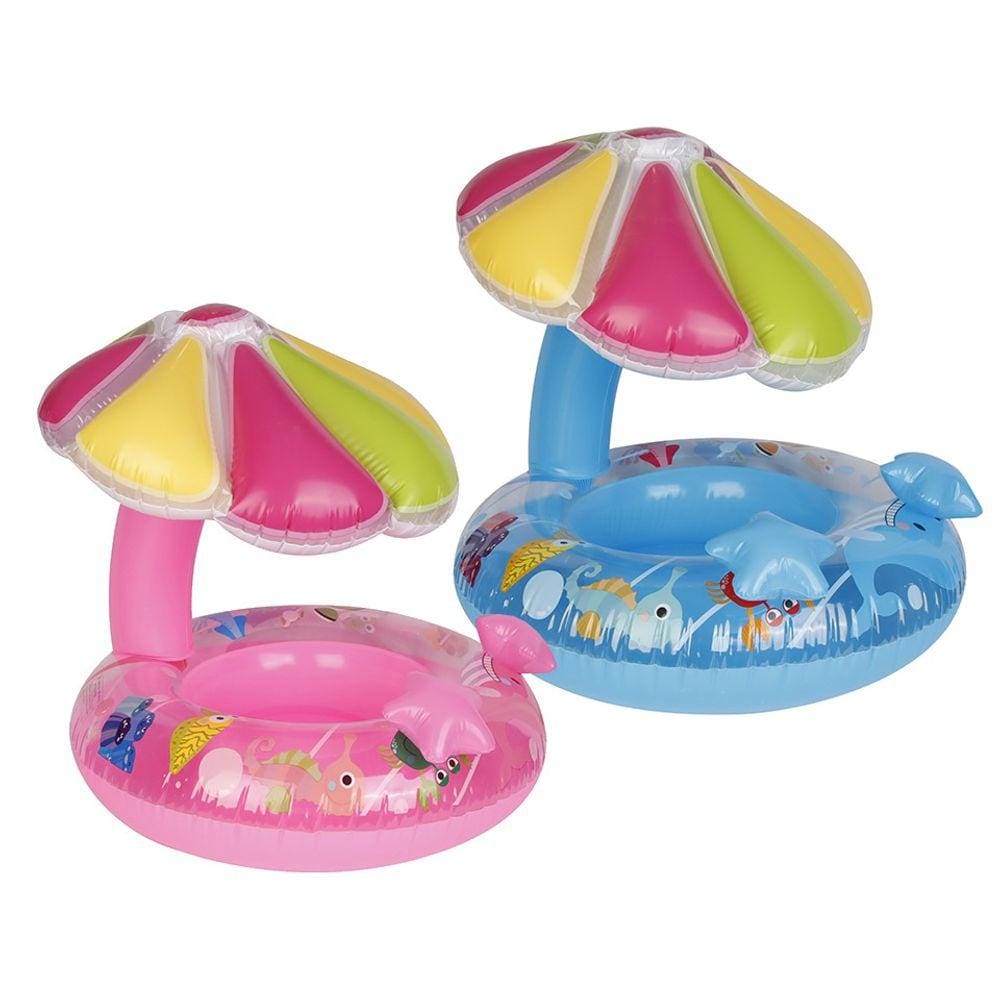 Boia Bebe com Cobertura Cogumelo Coqueiro Assento Fralda Infantil Piscina Diversão e Segurança