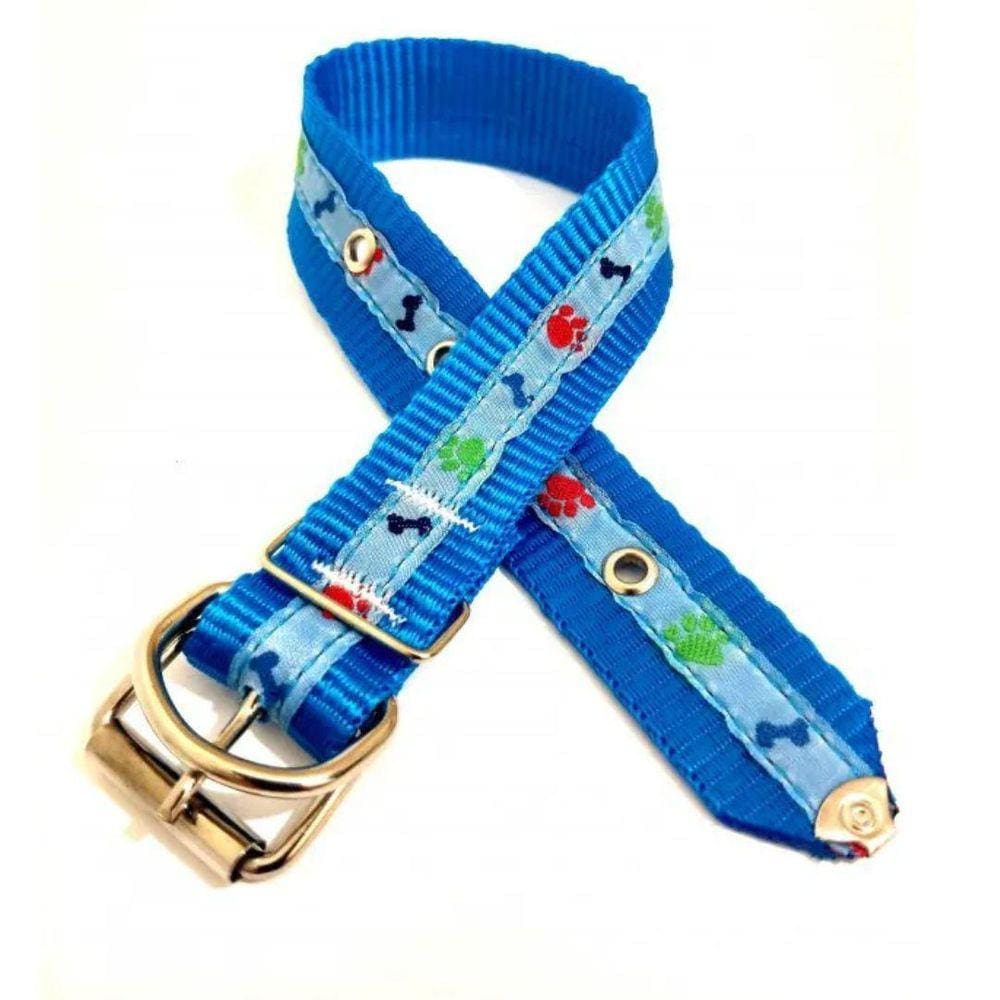 Coleira Nylon Cachorro Nicapet Cor Azul Nº 6 Pata Osso 25Mm