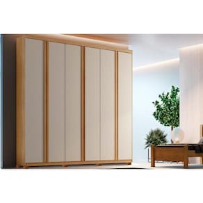 Guarda Roupa Casal Filadélfia 6 Portas e 4 Gavetas c/ Pés Naturale/Off White - Rufato