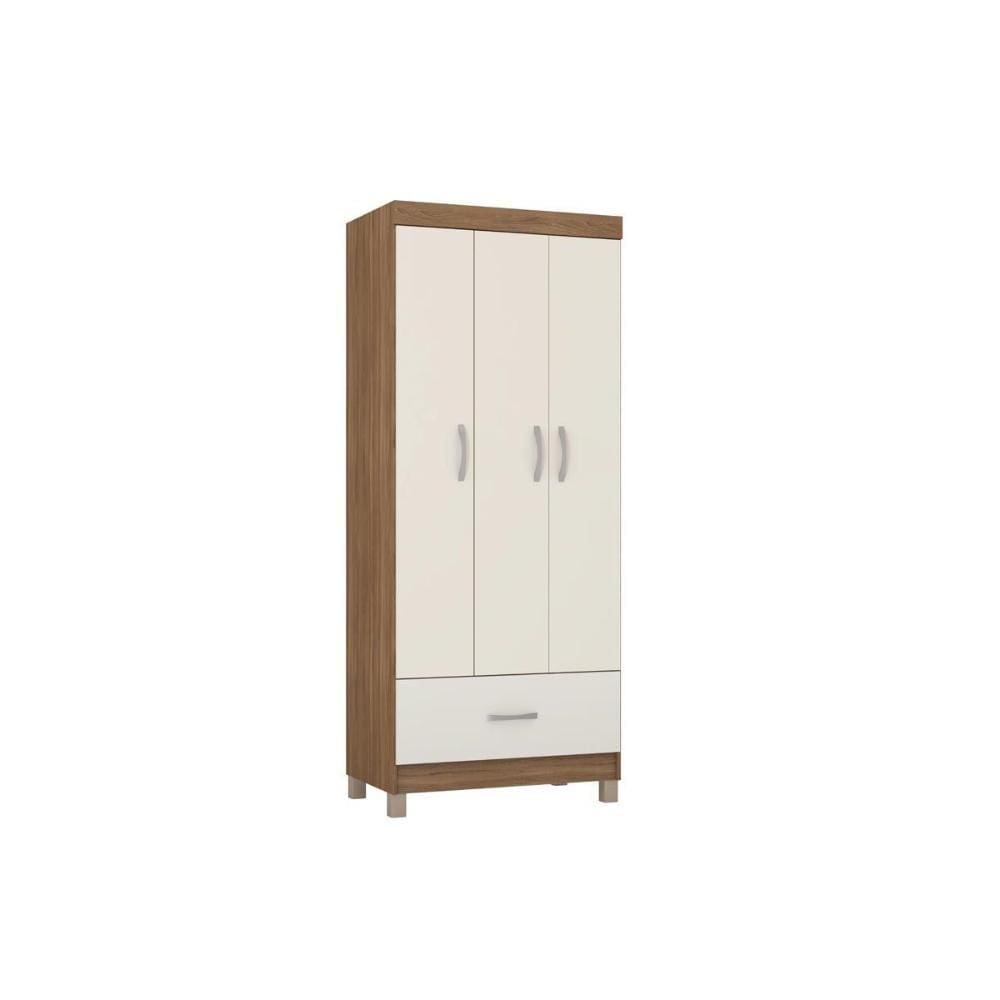 Guarda Roupa Solteiro 3 Portas e 1 Gaveta Prince Amêndola/Off White - Demóbile
