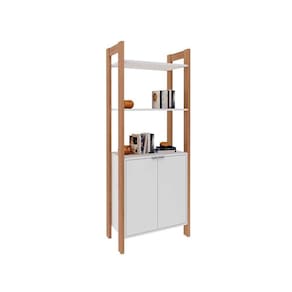 Closet de Casal AZ1009 Armário Alto c/ 2 Prateleiras e 2 Portas Amêndoa/Branco - Tecno Mobili