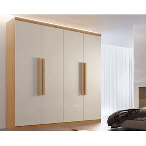 Guarda Roupa Casal 4 Portas e 3 Gavetas Império Naturale/Off White - Rufato