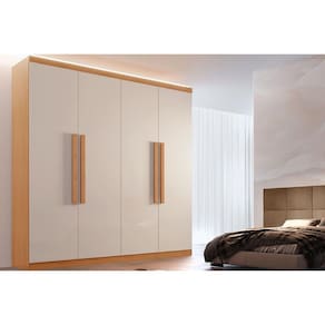 Guarda Roupa Casal 4 Portas e 3 Gavetas Império Naturale/Off White - Rufato