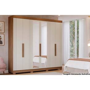 Guarda Roupa Casal 6 Portas c/ Espelho e Pés Cecilia Avelã/Off White - Panan