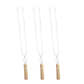 3Un Espeto Duplo Inox Cabo Madeira Churrasco 65Cm Aço