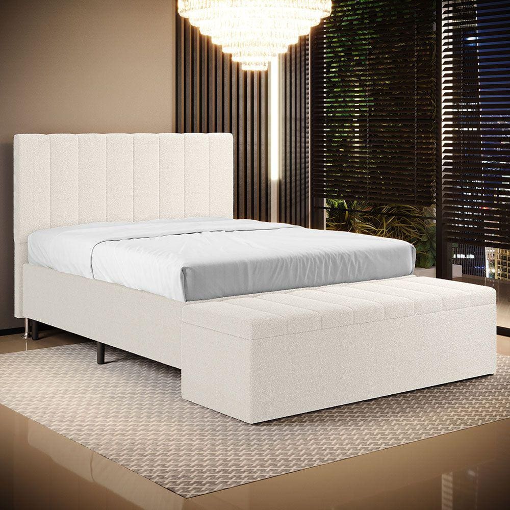 Cabeceira Nashira e Calçadeira Navi 140 para Cama de Casal N-037 Bouclê Off White Aradecor