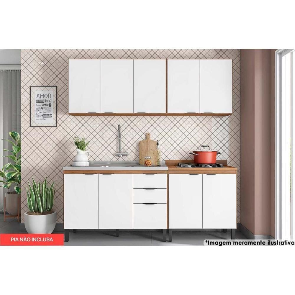 Kit de Cozinha Completa 4 Peças Firenze (2 Aéreos+2 Balcões) CP08 Amendola/Branco - Demóbile