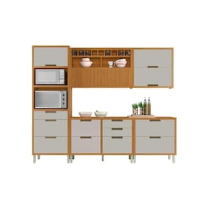 Kit de Cozinha 5 Peças Imperatriz (2 Balcões + 2 Aéreos+ 1 Torre Quente) C5P27 Freijo/Off White - Nesher