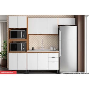 Cozinha Compacta Firenze 4 Peças (2 Aéreos + 1 Balcão + 1 Paneleiro) FMT004 Amendola/Branco - Demóbile