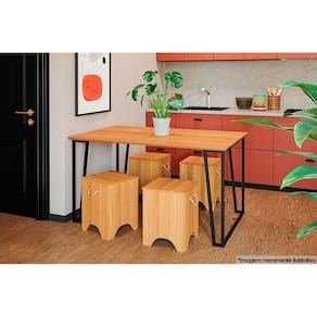Sala de Jantar Completa Lisa c/ Tampo Madeirado 130x80cm e 4 Bancos Kim Preto/Nature - Cimol