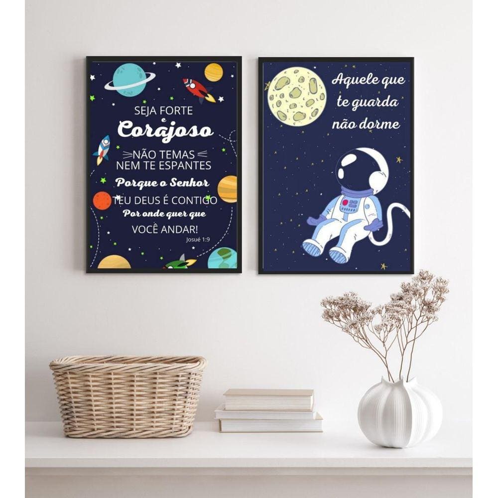 Kit 2 Quadros Infantis Evangélicos Tema Espacial 33X24Cm