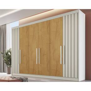 Guarda Roupa Casal Potente 6 Portas c/ 2 Ripados e 6 Gavetas Off White/Peroba - Europa