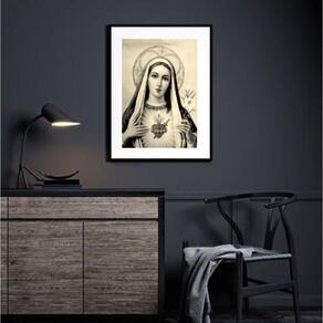 Quadro Sagrado Coração De Maria Preto E Branco - 60X48Cm