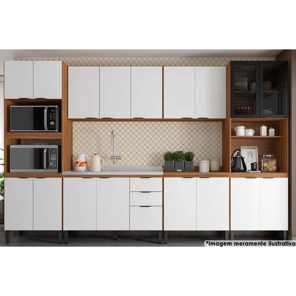 Cozinha Modulada Completa Firenze 6 Peças (2 Aéreos + 2 Balcões + 2 Paneleiros) FMT012 Amendola/Branco - Demóbile